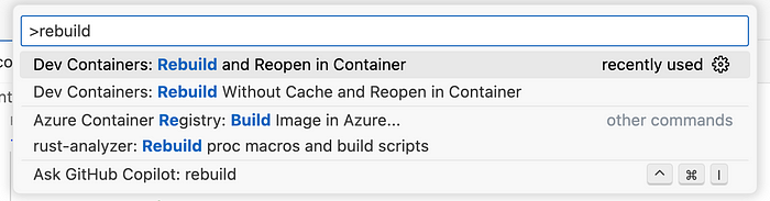 Reopen in container option on VS Code